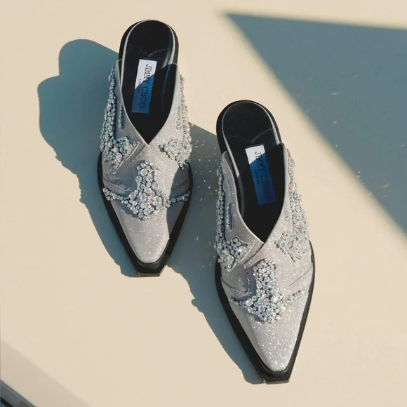 New JIMMY CHOO Cece Mule II 60 Silver Glitter Crystal Mules $2,995 37 - Picture 2 of 15